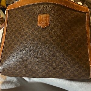 Celine Brown Monogram Messenger Bag with Tan Trim